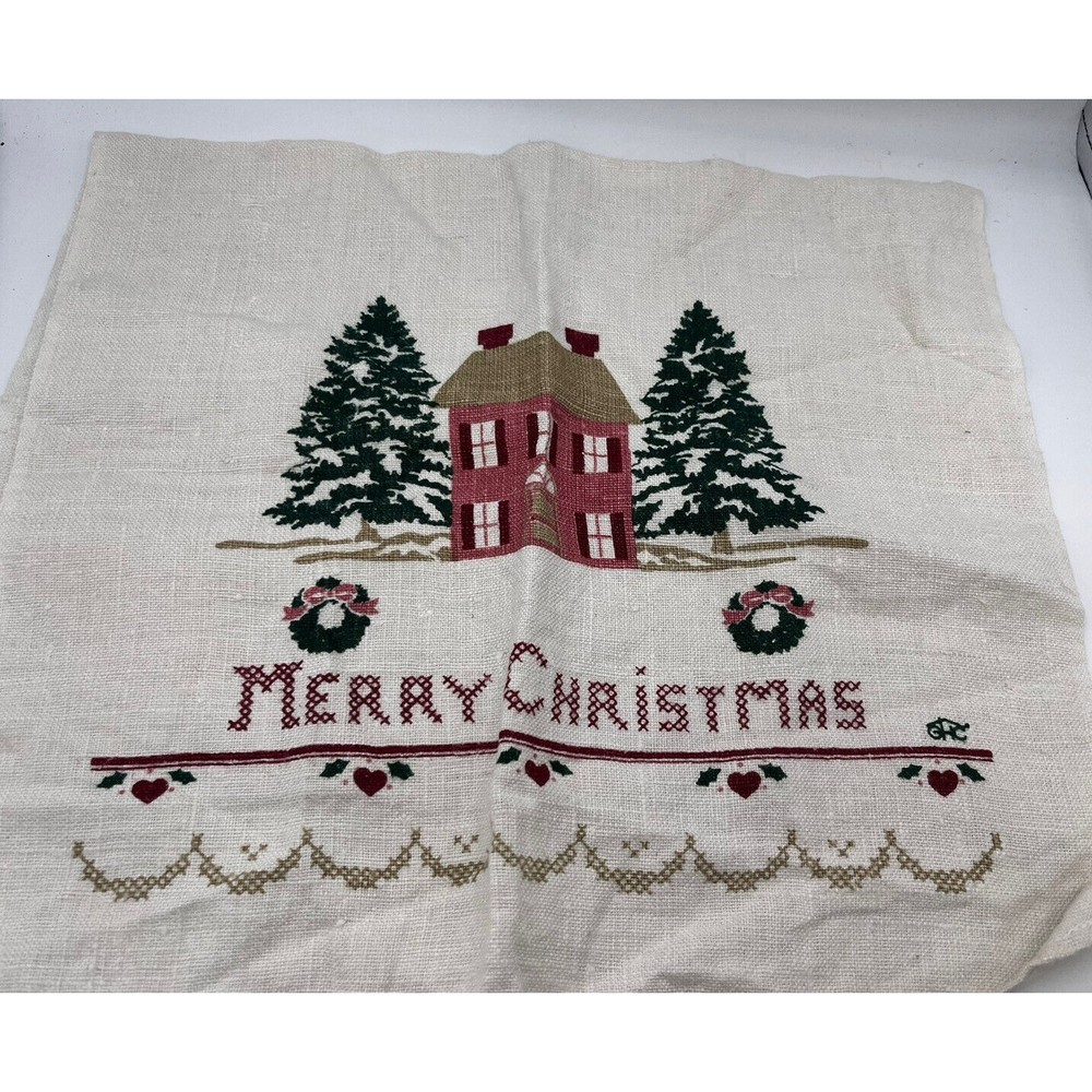 Vintage Holiday Christmas Colonial Stamped Cross Stitch Napkins 25 x 16" Rustic